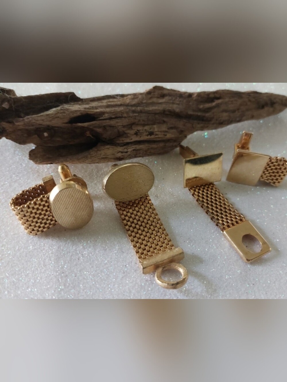 Dante Gold Mesh Cuff Links with Textured Design, Estate Jewelry, Vintage